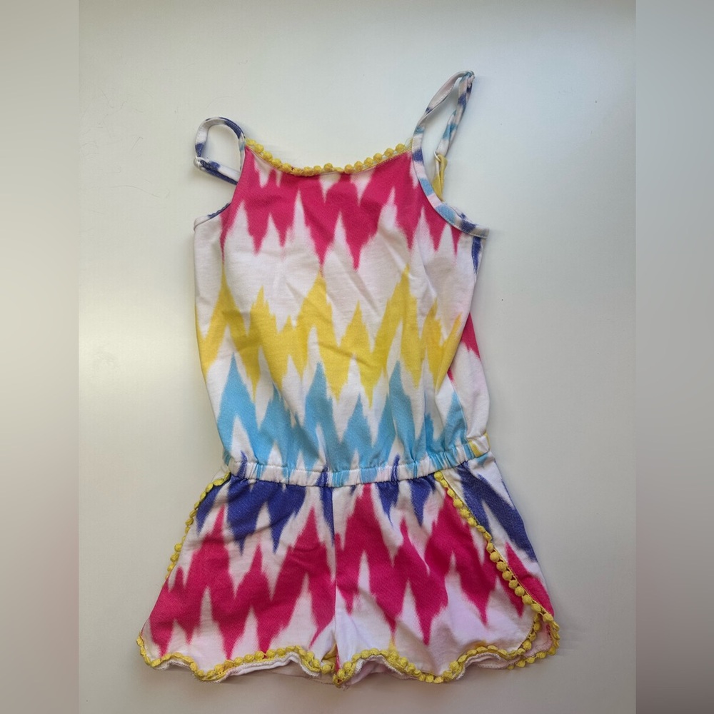Appaman 4T Tie-Dye Pom Trim Romper | Bright Summer Outfit